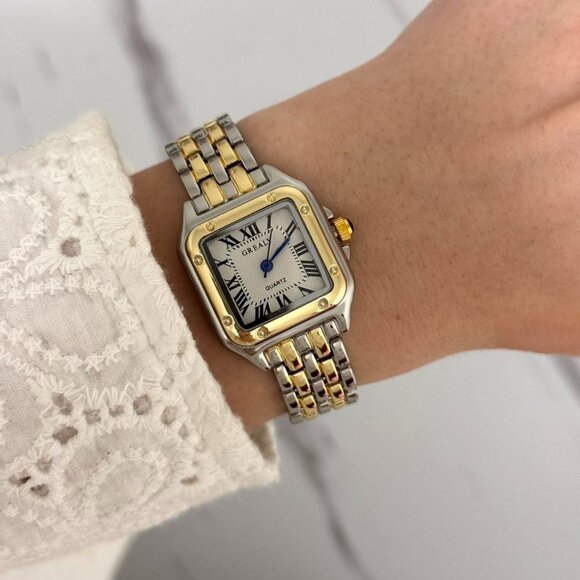 American Vintage Accessories - Sku:0345 gold silver watch stainless steel bracelet vintage style +in a gift bag